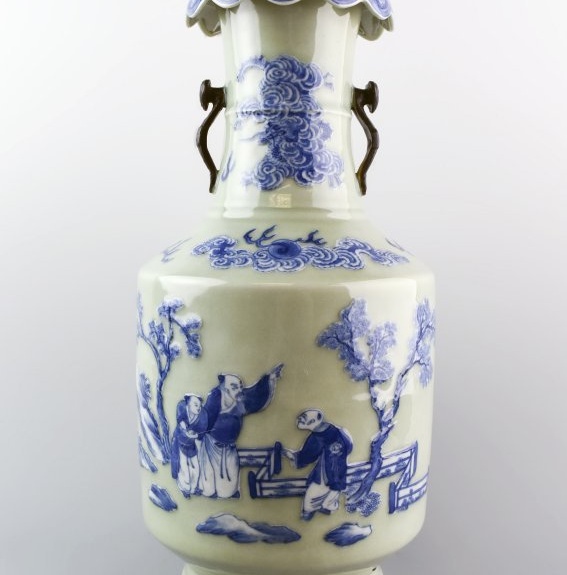 Celadon and Blue Glaze Porcelain Vase