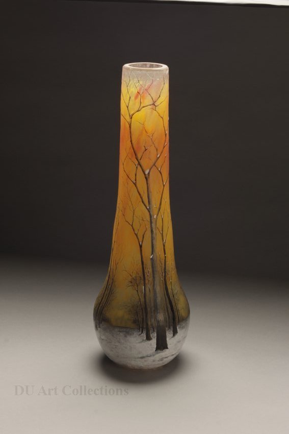 20161119 Daum Frères, Winter Scene, c. 1900. Acid-etched enameled glass.