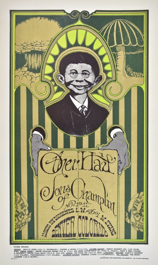 The Other Half, Sons of Champlin Poster with Alfred E. Neuman Alton Kelley and Stanley Mouse, The Other Half, Sons of Champlin, Denver, CO, November 10/11, 1967. Screenprint. 2017.13.19